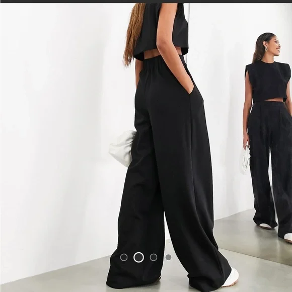 ASOS Edition Black Wide-Leg High-Rise Trousers - Picture 2 of 7
